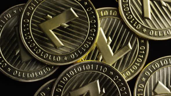 Rotating shot of Bitcoins (digital cryptocurrency) - LITECOIN