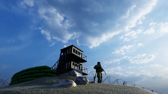 Soldier Watching the Military Watchtower