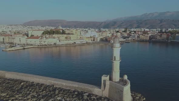 Chania Old Port lighthouse sunset