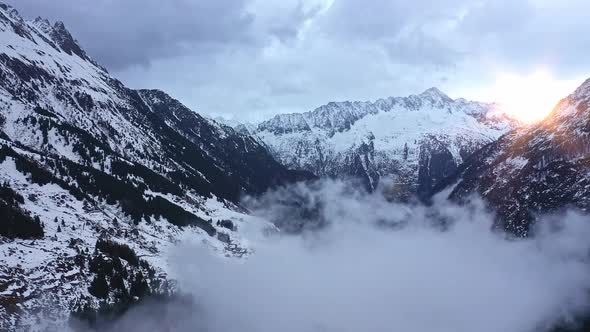 Snow Covered Mountains  a Winter s Day in the Alps  Aerial View