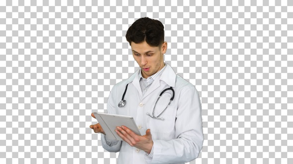 Doctor Holding Digital Tablet Pc and Reading Results, Alpha Channel