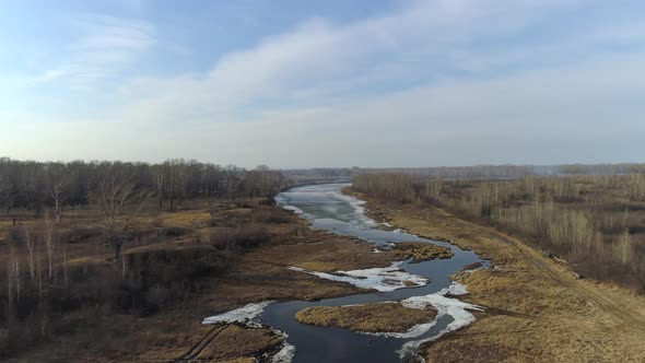 Spring Flight Over Siberian River 