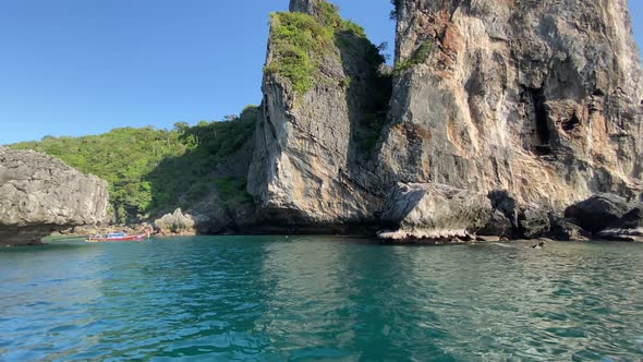 Thailand Coast As Seen From a Moving Boat Phi Phi Islands on a Beautiful Sunny Day
