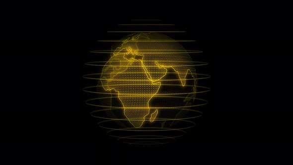 Glowing Yellow Color Technology Hologram Earth Animated