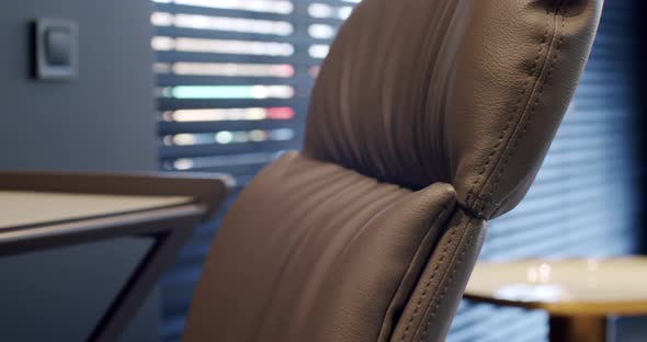 Minimalist Wooden Work Table with Modern Leather Chair on Comfortable Work Room