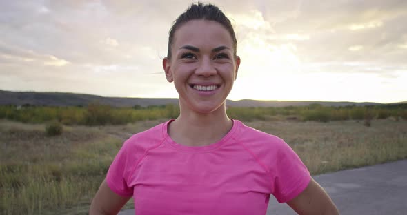 Portrait Happy Hispanic Woman After Jogging