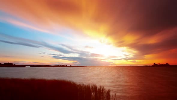 sunset on the river timelapse