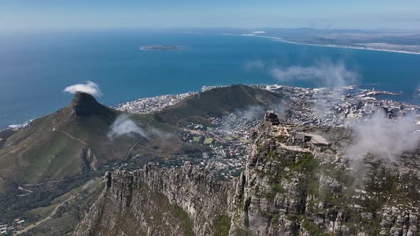 Beautiful Cinematic AerialDrone Shot of Table Mountain and Cape Town City