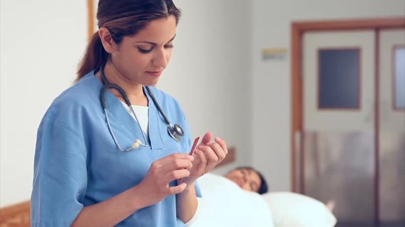 Nurse doing her nails