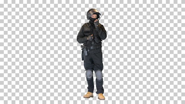 Special forces soldier in black uniform, Alpha Channel