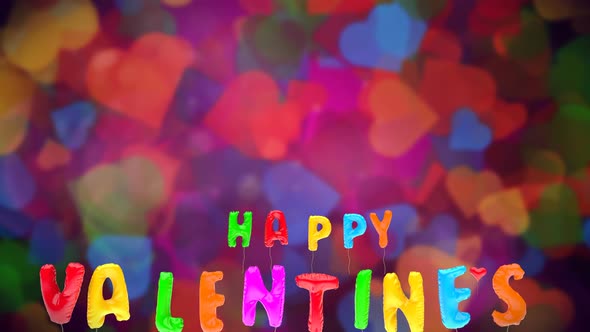 Multicolored Valentine's Day Text Balloons Fly Up On Colorful Background