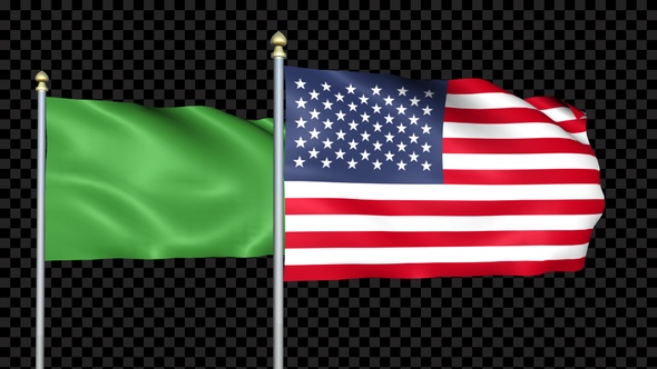 Libya And United States Two Countries Flags Waving