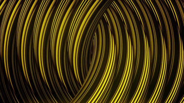 Yellow hypnotic curved rings flowing endlessly