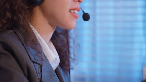 Latino beautiful business woman call center smile while work in office.