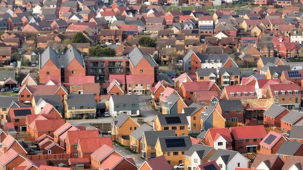 Houses and Homes on a UK New Build Estate Seen From The Air