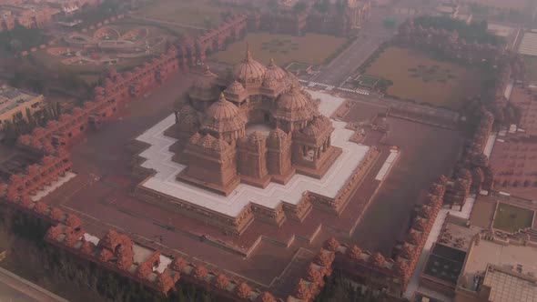 Delhi, India, the "Akshardham" temple aerial 4k drone footage