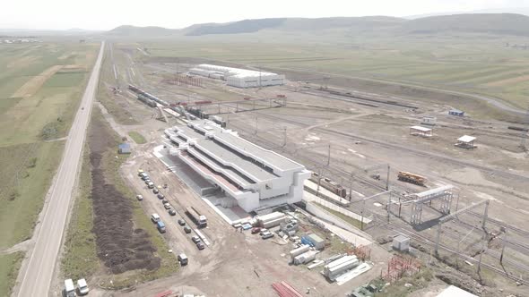 Samtskhe-Javakheti, Georgia - August 22 2021: Aerial view of Akhalkalaki railway station