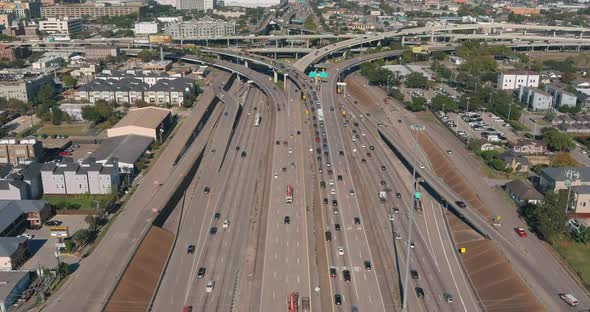 Aerial view of traffic on freeway. This video was filmed in 4k for best image quality.