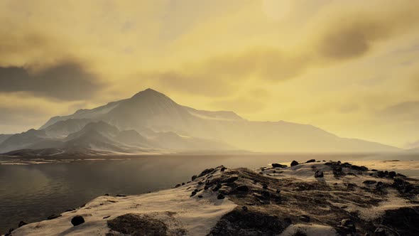 Mountains Covered with Ice in Antarctic Landscape