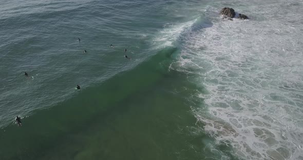 Aerial view of Guincho spot on a sunny day with blue sea, Cascais Portugal