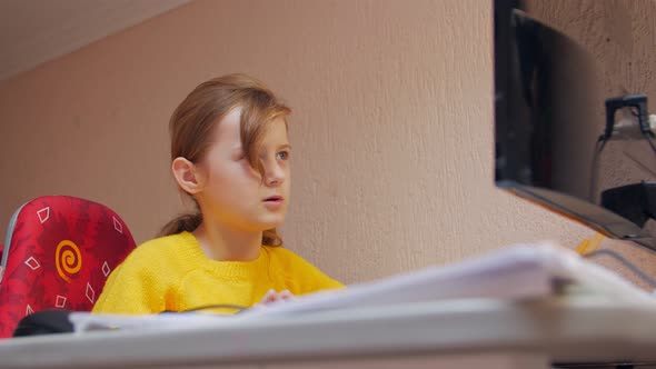 Girl Studying At The Computer