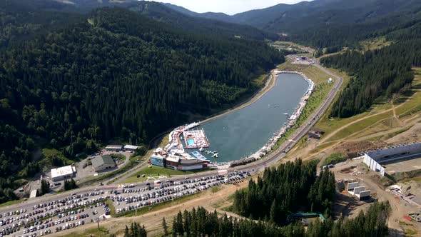 Aerial View of Bukovel Lake in Carpathian Mountains