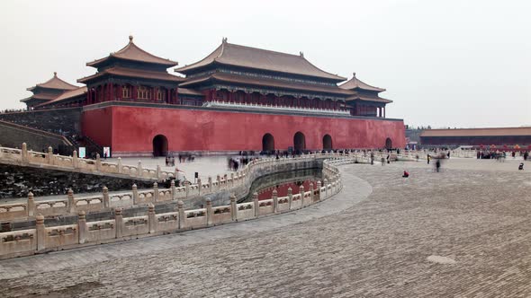 Chinese People Walk To Meridian Gate in Beijing Timelapse