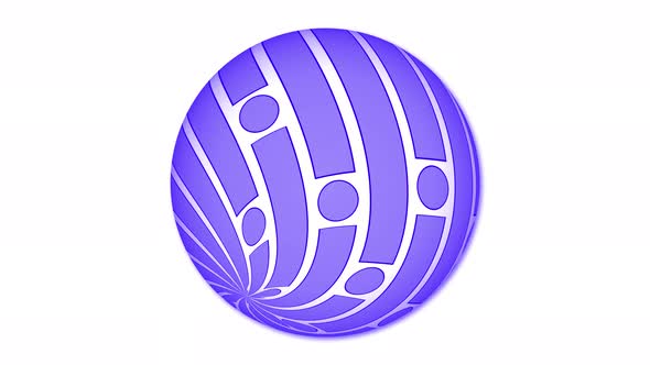 Stripy line attached on a sphere. Stripy sphere animated on white background. Vd 935