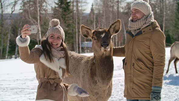 Winter Selfie with Funny Deer