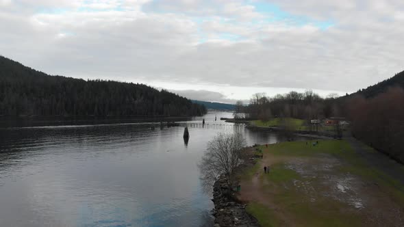 Various drone shots around Barnet Marine Park in Burnaby, British Columbia, Canada. Beautiful lush g