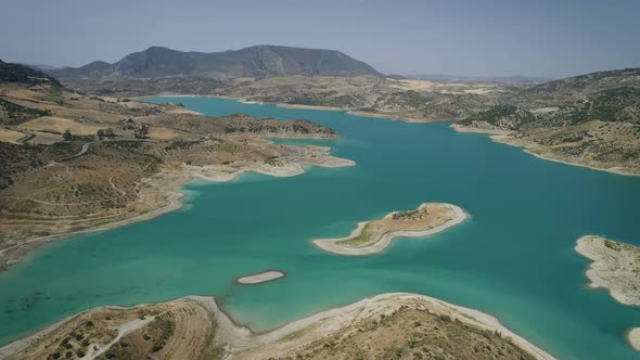 Aerial View Of Beautiful Desert Lake Between Mountains