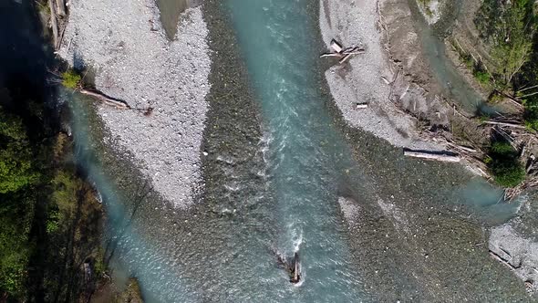 Mountain River with a Rocky Bed View From Above