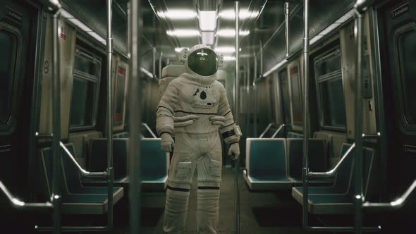 Astronaut Inside of the Old Non-modernized Subway Car in USA