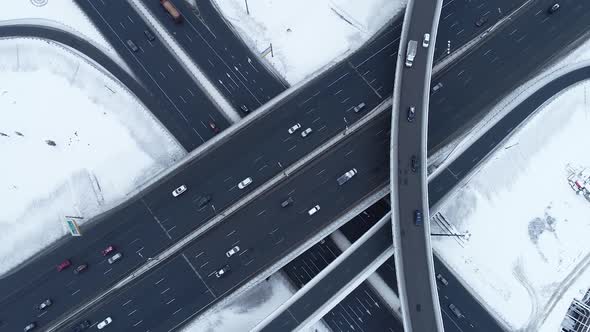 Freeway Intersection Snow-Covered in Winter