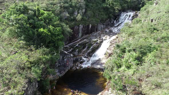 Waterfalls at Capitolio lagoon tourism landmark at Minas Gerais state Brazil.