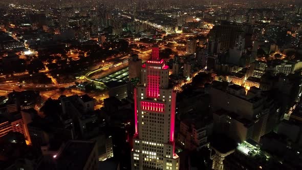 Night downtown Sao Paulo Brazil. Downtown district at night life scenery.