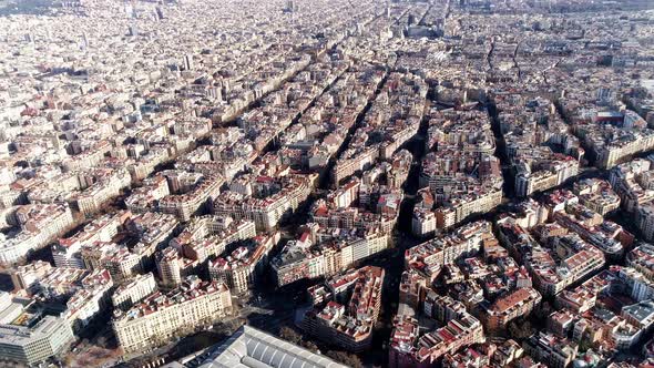 Aerial View of Barcelona Districts Spain 4K