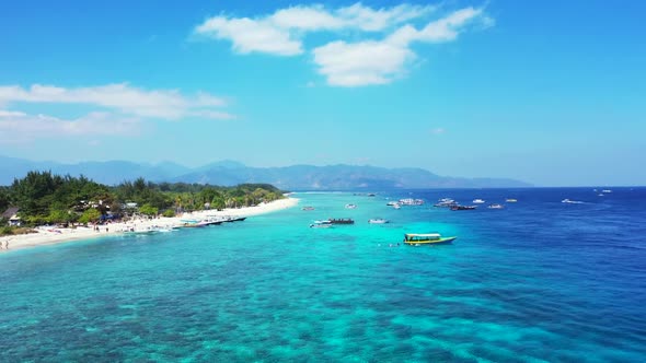 Aerial view sky of paradise tourist beach lifestyle by blue water and white sandy background of jour