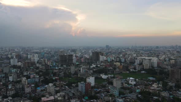 Aerial of dusky sunset over the vast city of Dhaka - Bangladesh