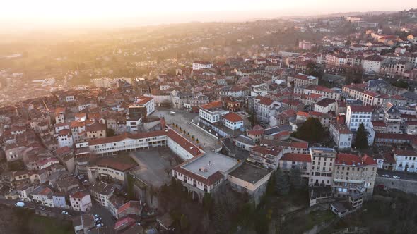 Aerial View of Dense Historic Center of Thiers Town in PuydeDome Department AuvergneRhoneAlpes