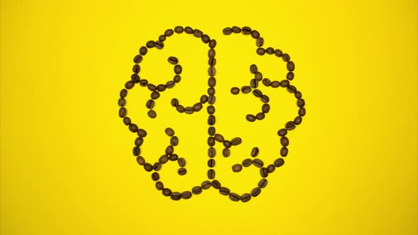 Outline of Brain Made of Coffee Beans. Stop Motion