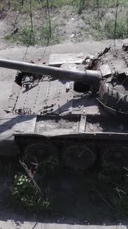 Vertical Video of a Destroyed Russian Military Equipment During the War in Ukraine