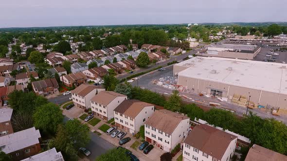 Drone Shots Aerial View Establishing Shot American Neighborhood Logistics Center Warehouse Suburb