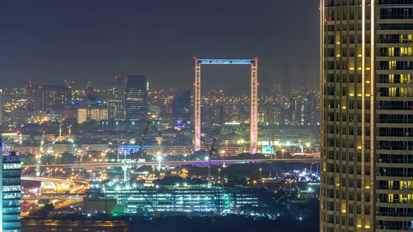 Dubai Skyline Night Timelapse with Deira District