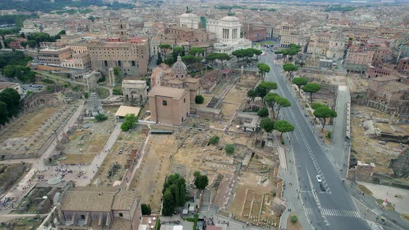 4K Aerial of the colosseum and the center of Rome, Italy.