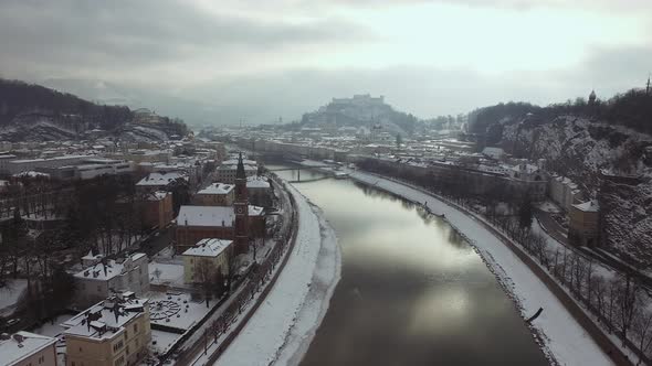 Aerial view of Salzburg and the Salzach River