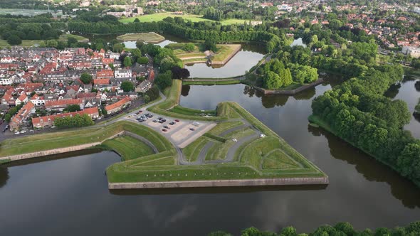 Fortified Ancient Old Historic Town of Naarden Vesting Overhead Aerial Drone View of Monumental