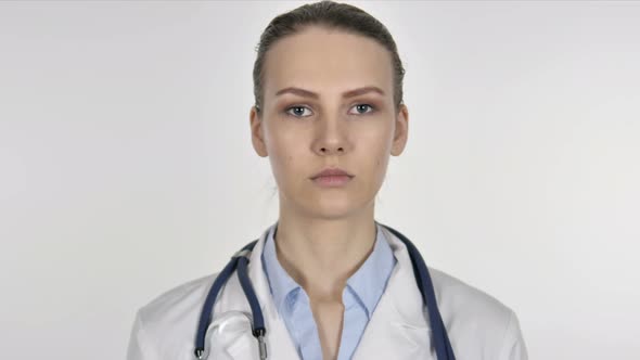 Portrait of Lady Doctor on White Background