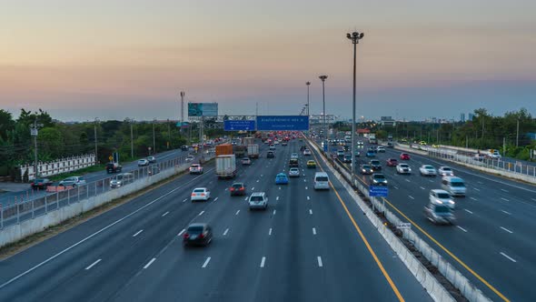 4k timelapse in express way to bangkok in Rush hour.Traffic jam in bangkok Thailand