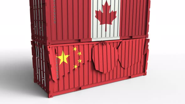 Container with Flag of Canada Breaks Container with Flag of China alt